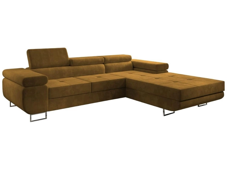 Narożnik L prawy z funkcją spania i pojemnikiem Solam Żółty