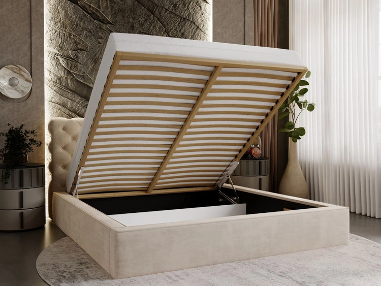 Łóżko tapicerowane z pojemnikiem i stelażem 160x200 Apollo Beżowe