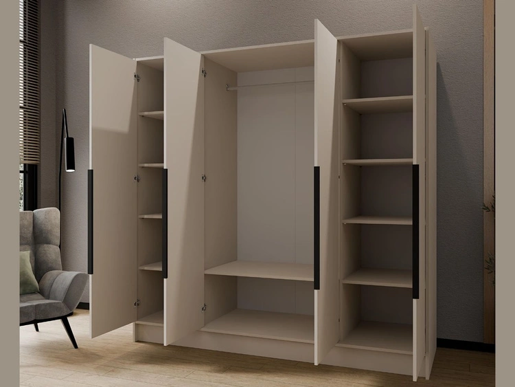 Szafa otwierana 200 cm Perugia Kaszmir z czarnymi uchwytami