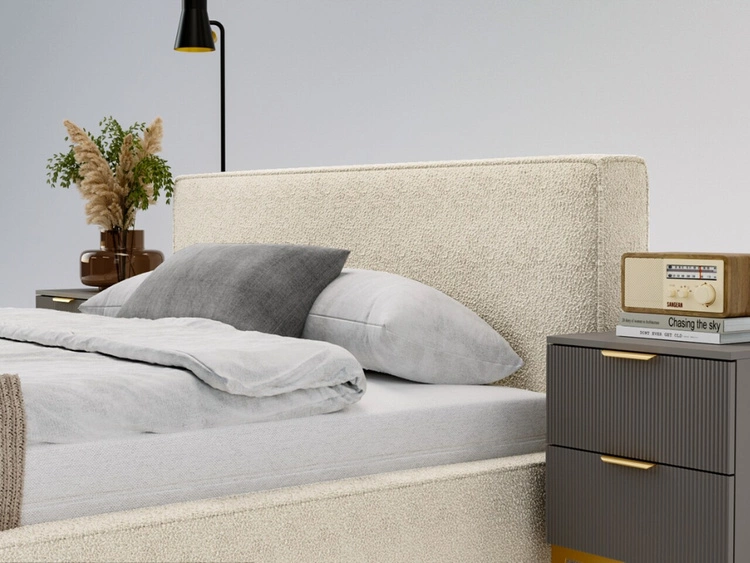 Łóżko tapicerowane z pojemnikiem i stelażem 140x200 Monaco Kremowe