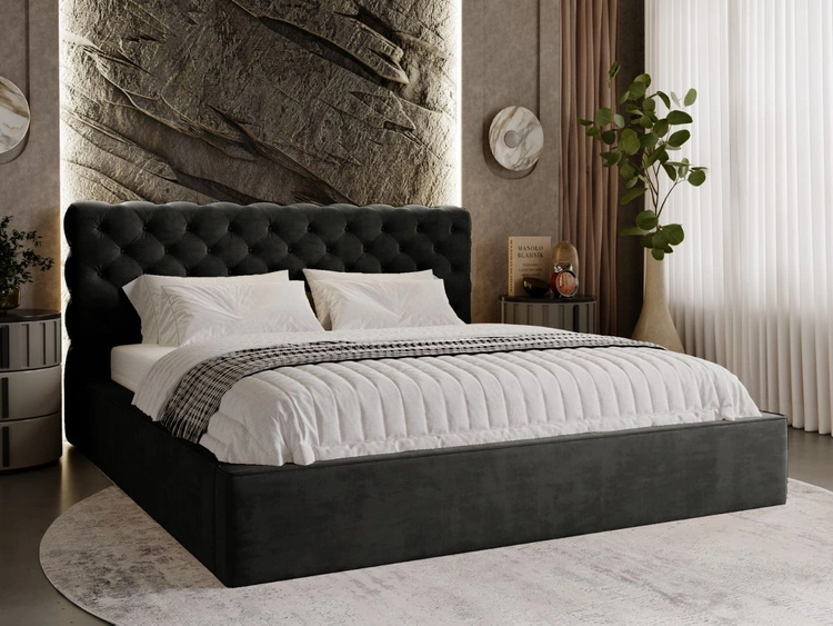 Łóżko tapicerowane z pojemnikiem i stelażem 120x200 Apollo Czarne