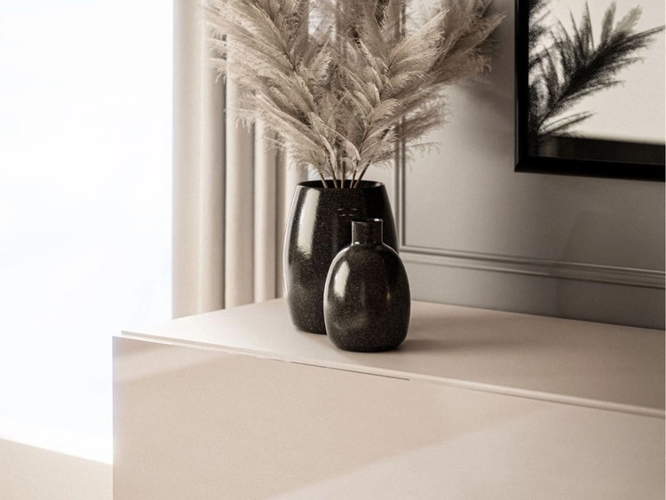 Szafka RTV 90 cm do salonu z oświetleniem LED i złotymi nóżkami Aurelie Kaszmir połysk