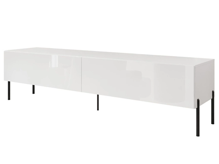 Szafka RTV pod telewizor z drzwiczkami na czarnych nóżkach 175 cm z oświetleniem LED Sorelle Biały połysk