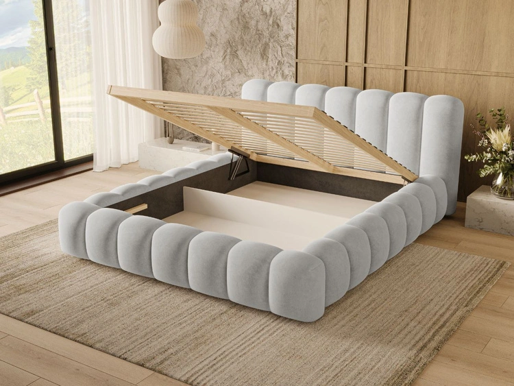 Łóżko tapicerowane z pojemnikiem i stelażem 140x200 Averia Szary