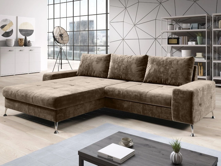 Narożnik L Lewy z funkcją spania i pojemnikiem Tonny Jasny brązowy