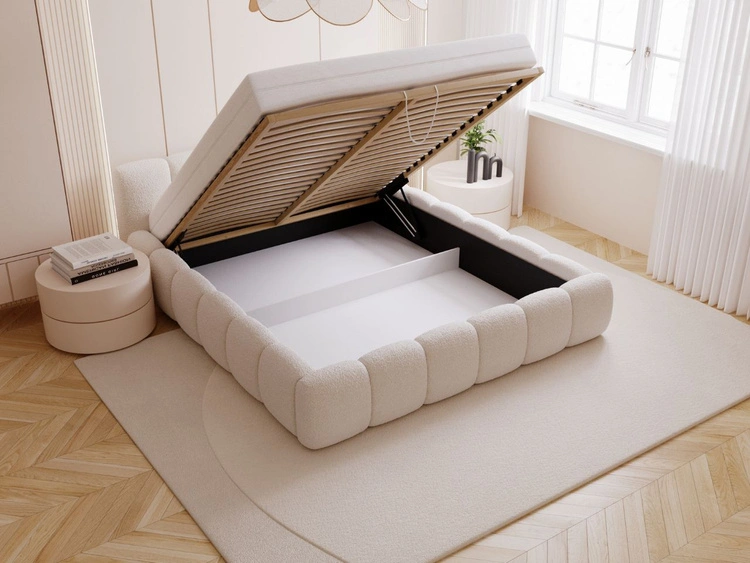 Łóżko tapicerowane z pojemnikiem i stelażem 140x200 Cloud Low beżowe