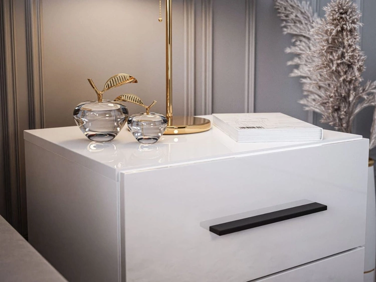 Stolik nocny z dwoma szufladami Nuveo Lux Biały Połysk