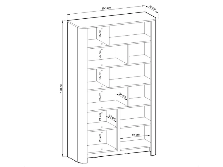Regał na książki z drzwiczkami ze złotą listwą dekoracyjną Brillo Dąb Vicenza