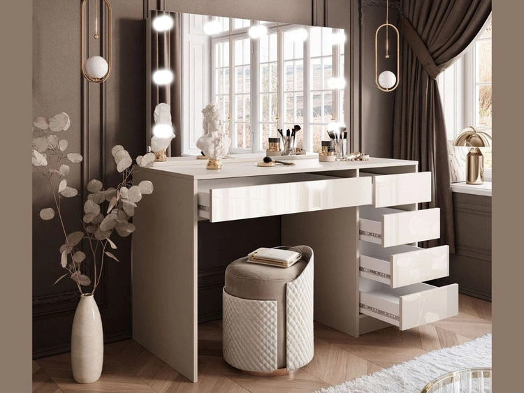 Toaletka z lustrem, szufladami i oświetleniem LED Melo Elite kaszmir połysk