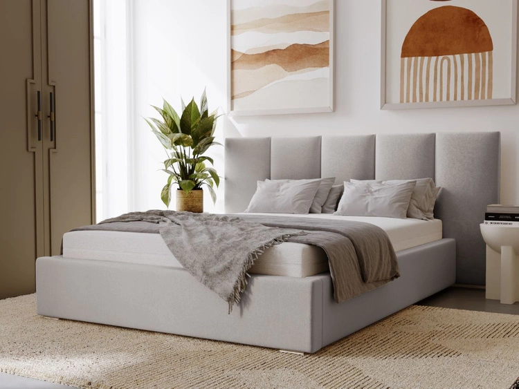 Łóżko tapicerowane z pojemnikiem i stelażem 180x200 cm Lizbona Jasnoszare