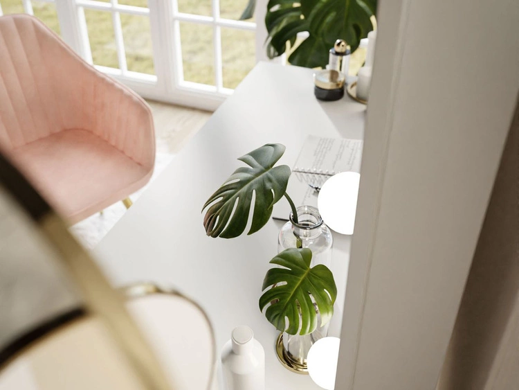 Toaletka kosmetyczna z szufladami, kryształowymi uchwytami i oświetleniem LED Nesso biały mat