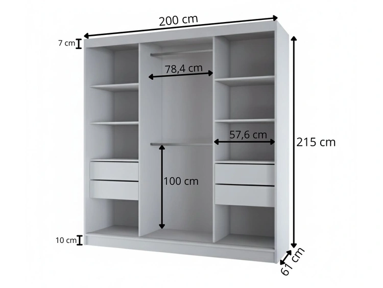 Szafa przesuwna z lustrem 200 cm Vello Biała