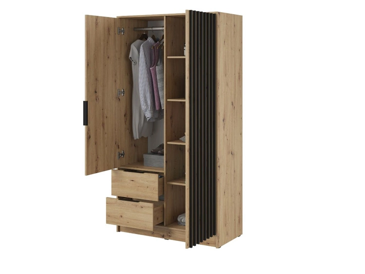 Szafa dwudrzwiowa z drzwiami uchylnymi 105 cm Macron Dąb Artisan z lustrem i lamelami