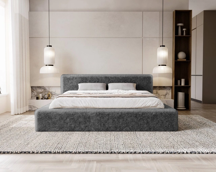 Łóżko tapicerowane z pojemnikiem i stelażem 180x200 cm Enjoy Szare