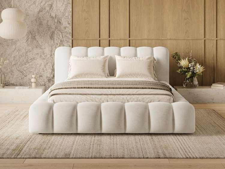 Łóżko tapicerowane z pojemnikiem i stelażem 180x200 Averia Beżowy