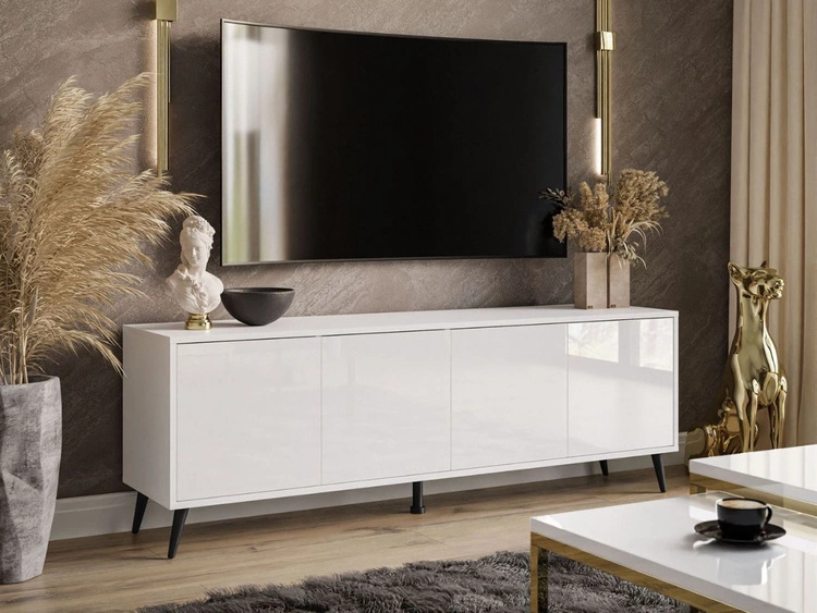 Szafka RTV pod telewizor z drzwiczkami na czarnych nogach Vivance Biały połysk