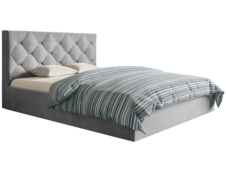 Łóżko tapicerowane z pojemnikiem i stelażem 140x200 Salento jasnoszare