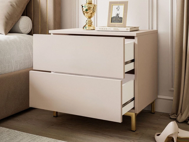 Stolik nocny z dwoma szufladami na złotych nóżkach Nuveo Kaszmir