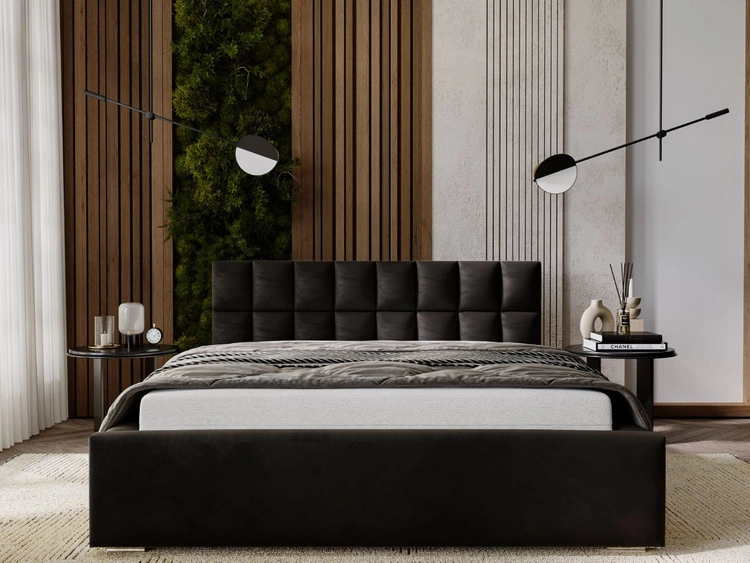 Łóżko tapicerowane z pojemnikiem i stelażem 200x200 Hugo Czarne