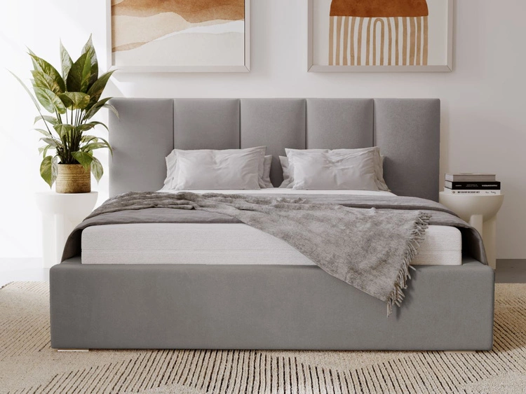 Łóżko tapicerowane z pojemnikiem i stelażem 160x200 cm Lizbona Szare