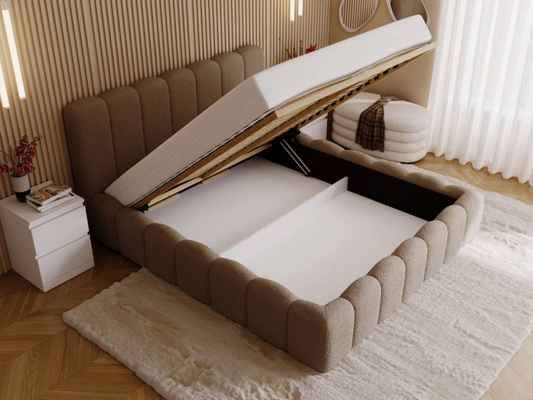 Łóżko tapicerowane z pojemnikiem i stelażem 140x200 Smile Brązowe