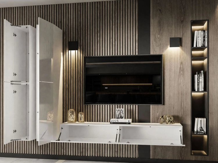 Meblościanka wisząca z oświetleniem LED do salonu Sorelle Biały połysk