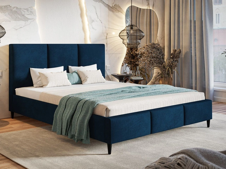 Łóżko tapicerowane ze stelażem 180x200 Trio Niebieskie