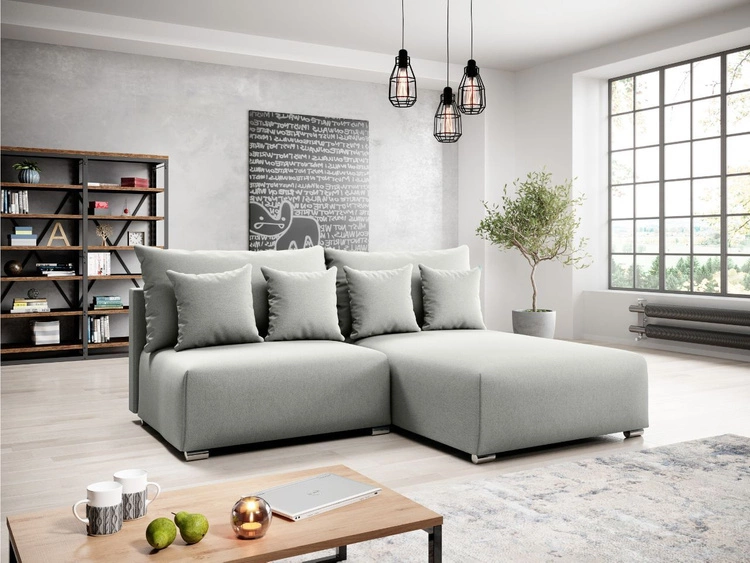 Narożnik L Prawy z funkcją spania i pojemnikiem Ronni Jasny szary