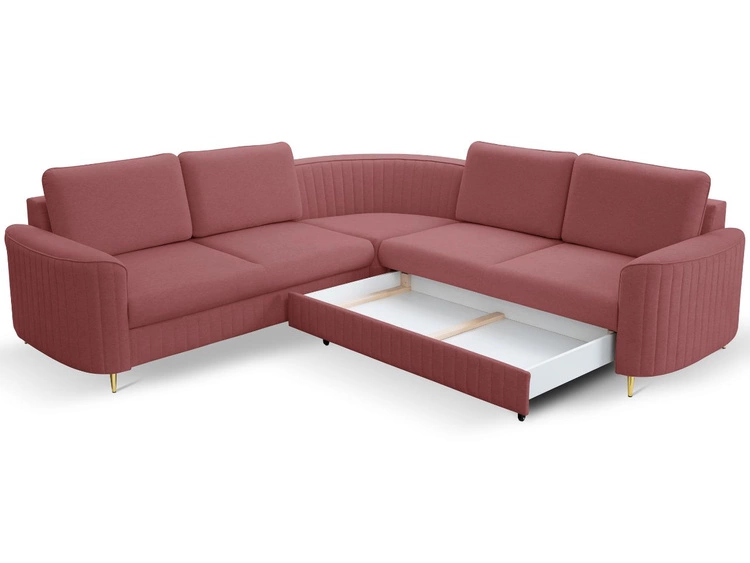 Narożnik L Lewy z funkcją spania i pojemnikiem Limon Czerwony