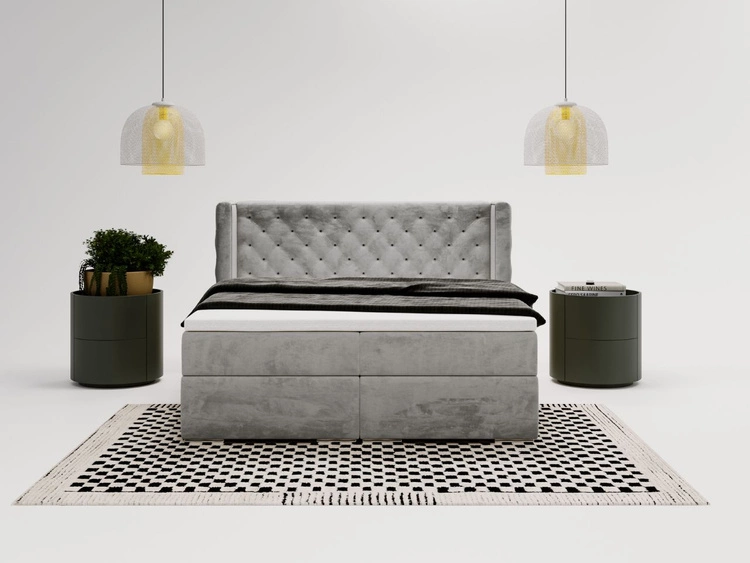 Łóżko kontynentalne z pojemnikiem na pościel 120x200 cm Lion Szare