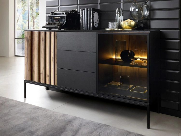 Komoda z drzwiami i szufladami i oświetleniem LED Deo Dąb Wotan