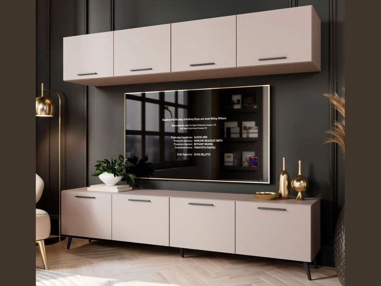 Meblościanka do salonu na czarnych nogach Noaé Kaszmir