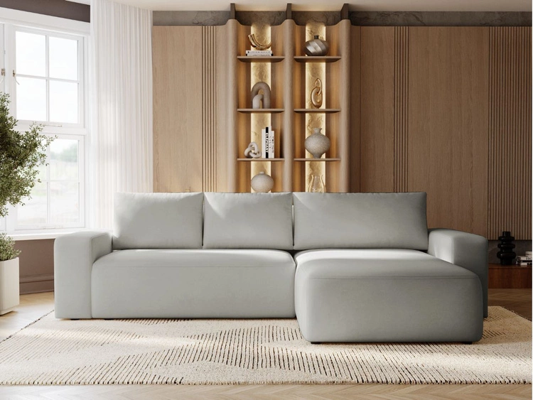 Narożnik L Prawy z funkcją spania i pojemnikiem Tazones Jasnoszary