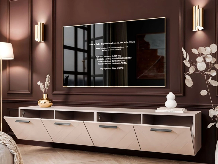 Szafka RTV wisząca pod telewizor z drzwiczkami i oświetleniem LED 200 cm Noaé Kaszmir