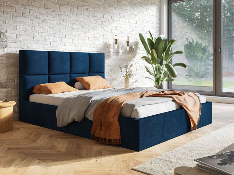 Łóżko tapicerowane z pojemnikiem i stelażem 160x200 Malo ciemnoniebieskie