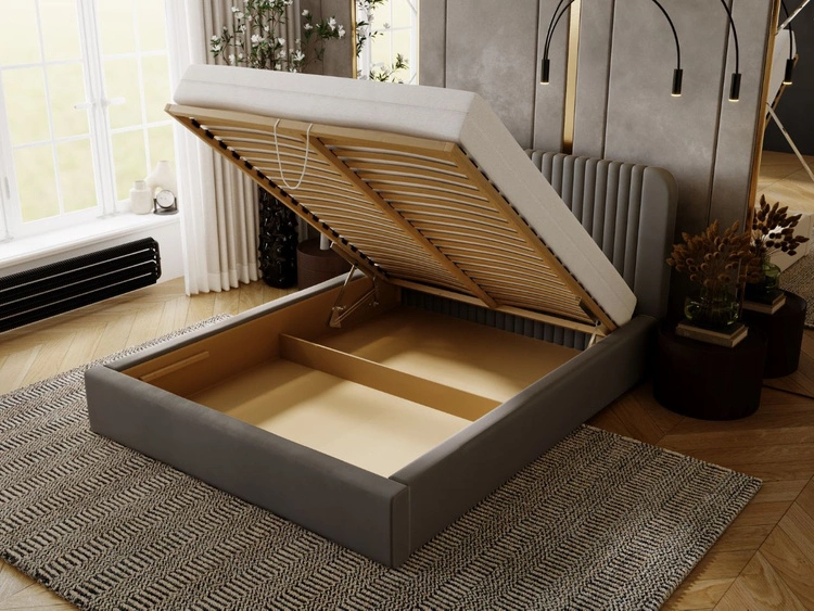 Łóżko tapicerowane z pojemnikiem i stelażem 200x200 Malmo Szary