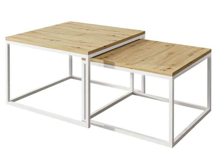 Stolik kawowy na białym stelażu Asumi Dąb Artisan 40x46