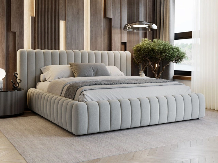 Łóżko tapicerowane z pojemnikiem i stelażem 140x200 Bliss Szare