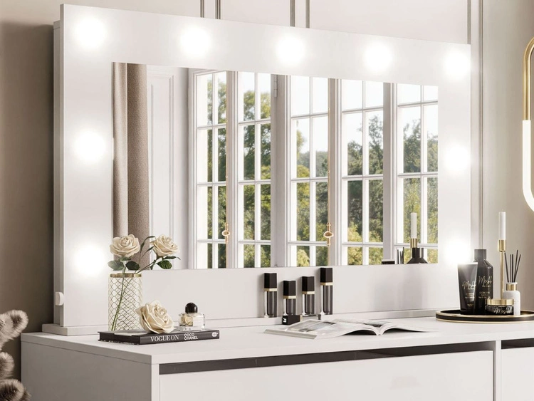 Toaletka glamour z lustrem, szufladami i oświetleniem LED Melo biały mat