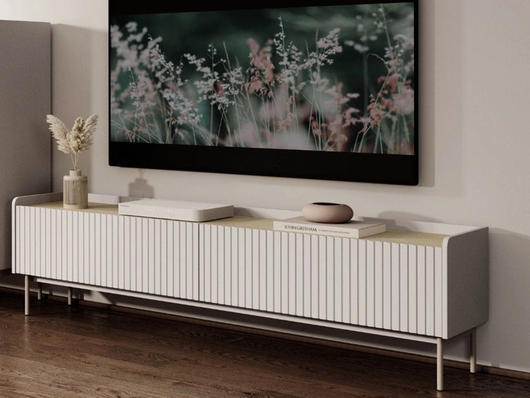 Szafka pod telewizor z drzwiczkami 181 cm Abios Beżowa, Dąb Scandi