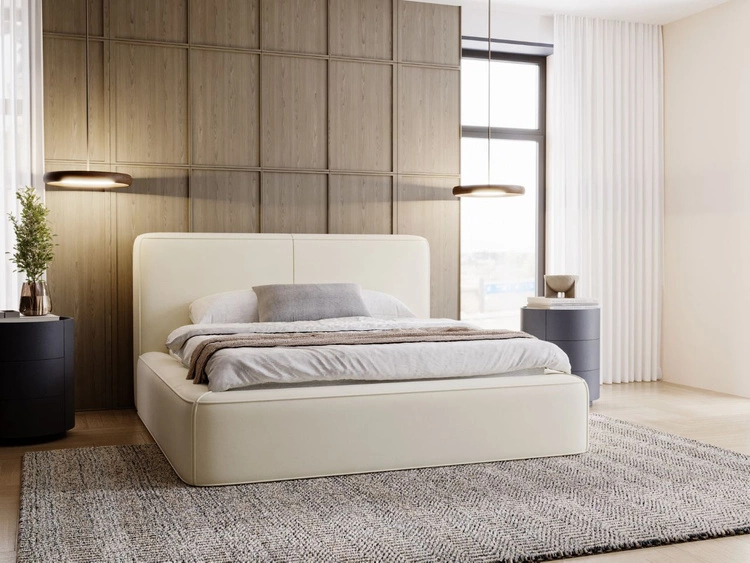 Łóżko tapicerowane z pojemnikiem i stelażem 160x200 Amaro Beżowe