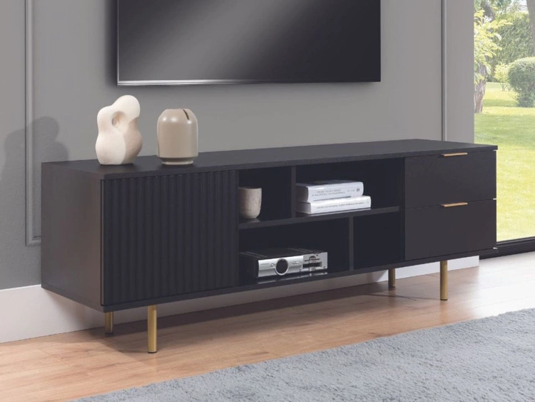 Szafka pod telewizor z szufladami i drzwiczkami Ankara Czarna