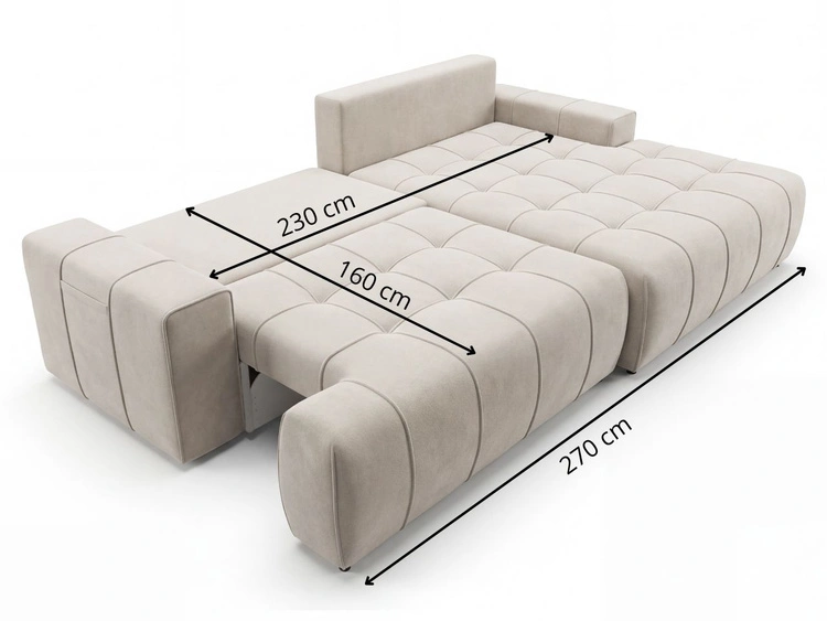 Narożnik L z funkcją spania i pojemnikiem Tulio lewy kremowy