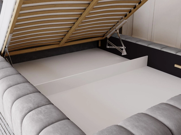 Łóżko tapicerowane z pojemnikiem na pościel i stelażem 140x200 Italia Szare