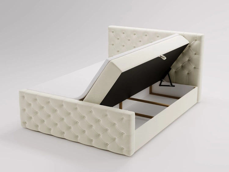 Łóżko kontynentalne z pojemnikiem na pościel 140x200 Montego Kremowe