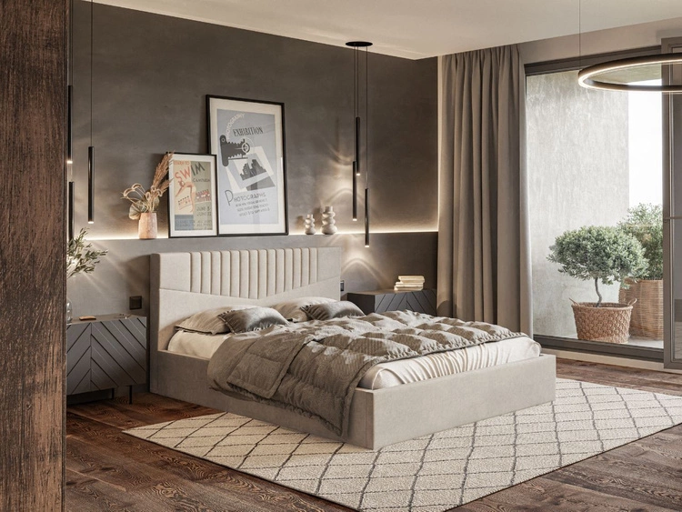 Łóżko tapicerowane z pojemnikiem i stelażem 180x200 Lido bezowy