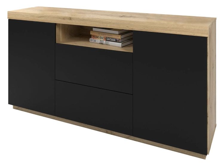 Dwudrzwiowa komoda 164 cm w stylu loft Asumi czarny mat i dąb wotan