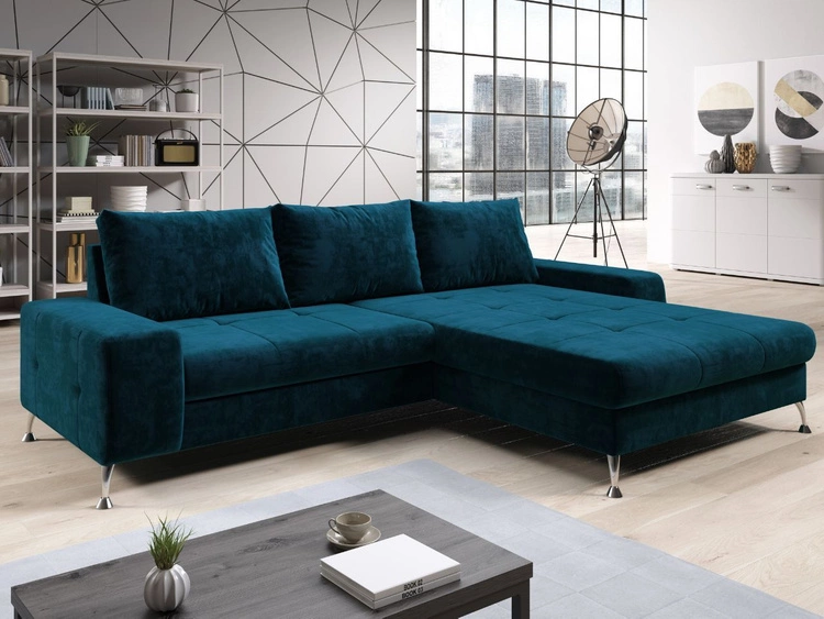 Narożnik L Prawy z funkcją spania i pojemnikiem Tonny Ciemny niebieski