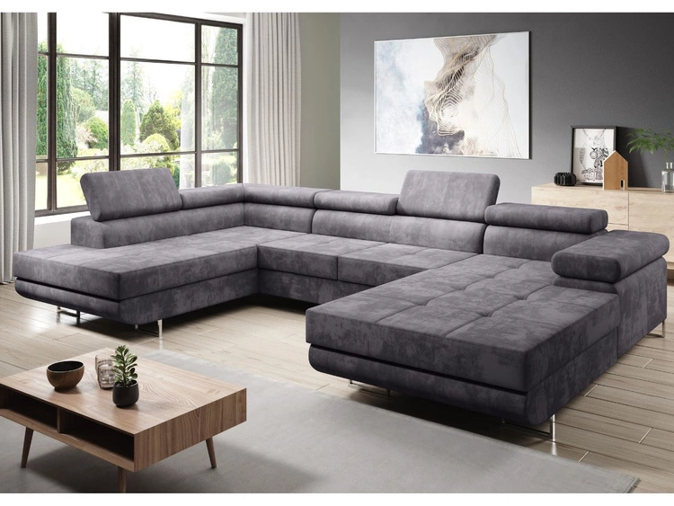 Narożnik U lewy z funkcją spania i pojemnikiem Solam U Szary