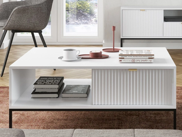 Zestaw mebli do salonu Amber biały na czarnych nogach